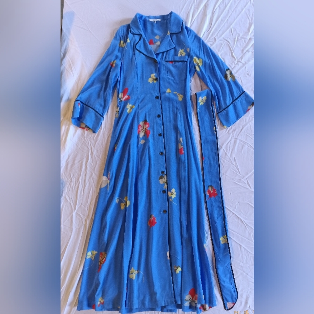 Ganni Blue Cuffed Sleeve Maxi Sundress